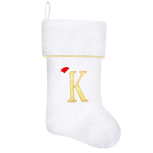 20 Inches Initial Monogram Blue Velvet Christmas Stocking with Gold Trim U394