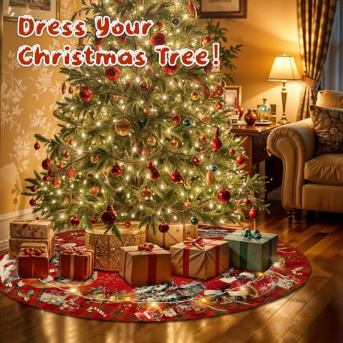 Christmas Tree Skirt 36 Inch with Snowman Reindeer Santa Snowflake L183244