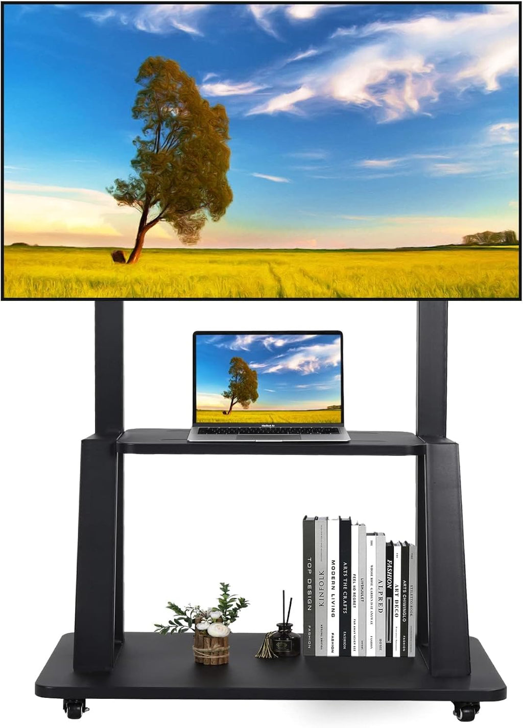 Mobile TV Cart Rolling Floor Stand for 32-75 Inch LCD LED OLED Flat Panel Screens Smartboard Movable Holds up to 100lbs with Shelf Locking Wheel Height Ajustable Heavy-Duty