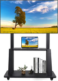 Mobile TV Cart Rolling Floor Stand for 32-75 Inch LCD LED OLED Flat Panel Screens Smartboard Movable Holds up to 100lbs with Shelf Locking Wheel Height Ajustable Heavy-Duty
