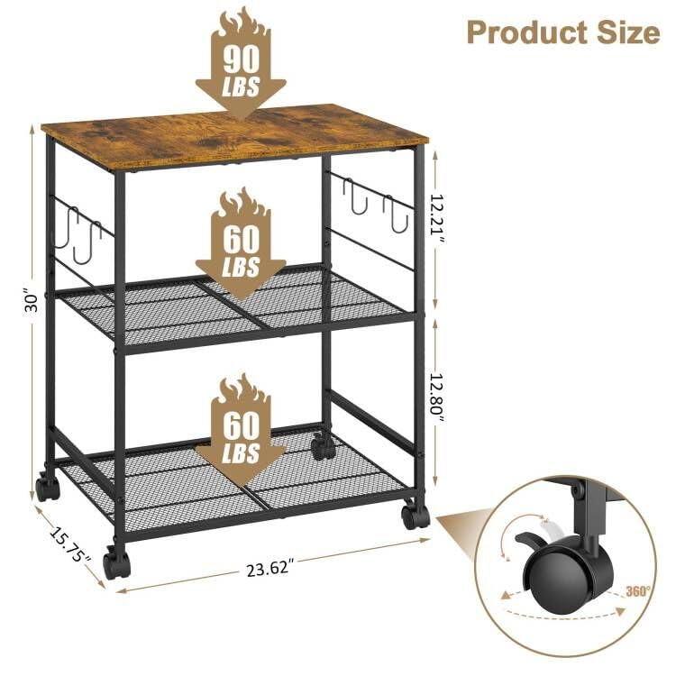 Rolling Kitchen Microwave Cart with Storage, Lockable Wheels S489447