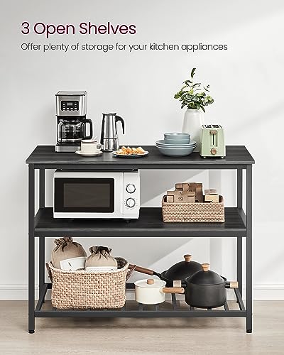 VASAGLE Kitchen Island with 3 Shelves, 47.2 Inches, Rustic Brown and Black W99569