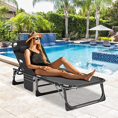Portable Folding Camping Cot, Adjustable Reclining Chaise with Pillow U54731