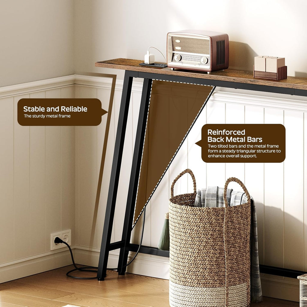 78.7" Console Table with Power Outlets Bundle, Narrow Entryway & Sofa Table T29954