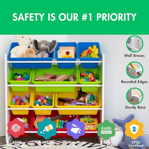Humble Crew Kids Toy Storage Organizer with 12 Plastic Bins, Grey/White O74556