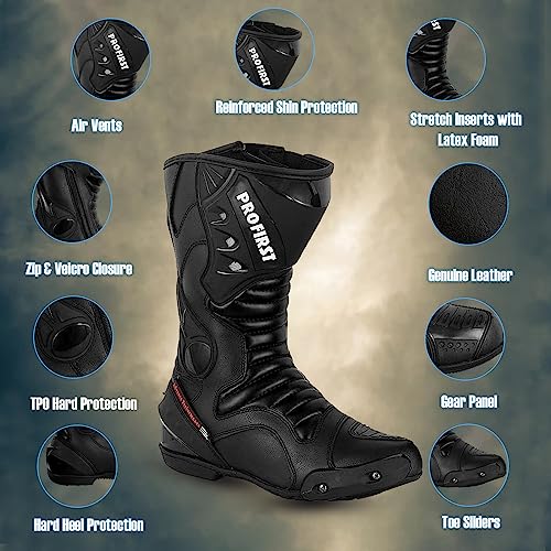 PROFIRST Motorbike Leather Boots Waterproof Armored A5827