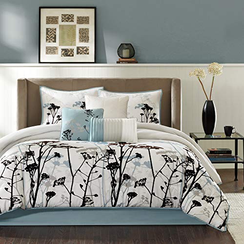 Madison Park Quincy Cozy Comforter Nature Scenery Design - All Season Bedding, Matching Bed Skirt, Decorative Pillows, Quincy, Leaf & Bird Khaki King(104"x92") 7 Piece