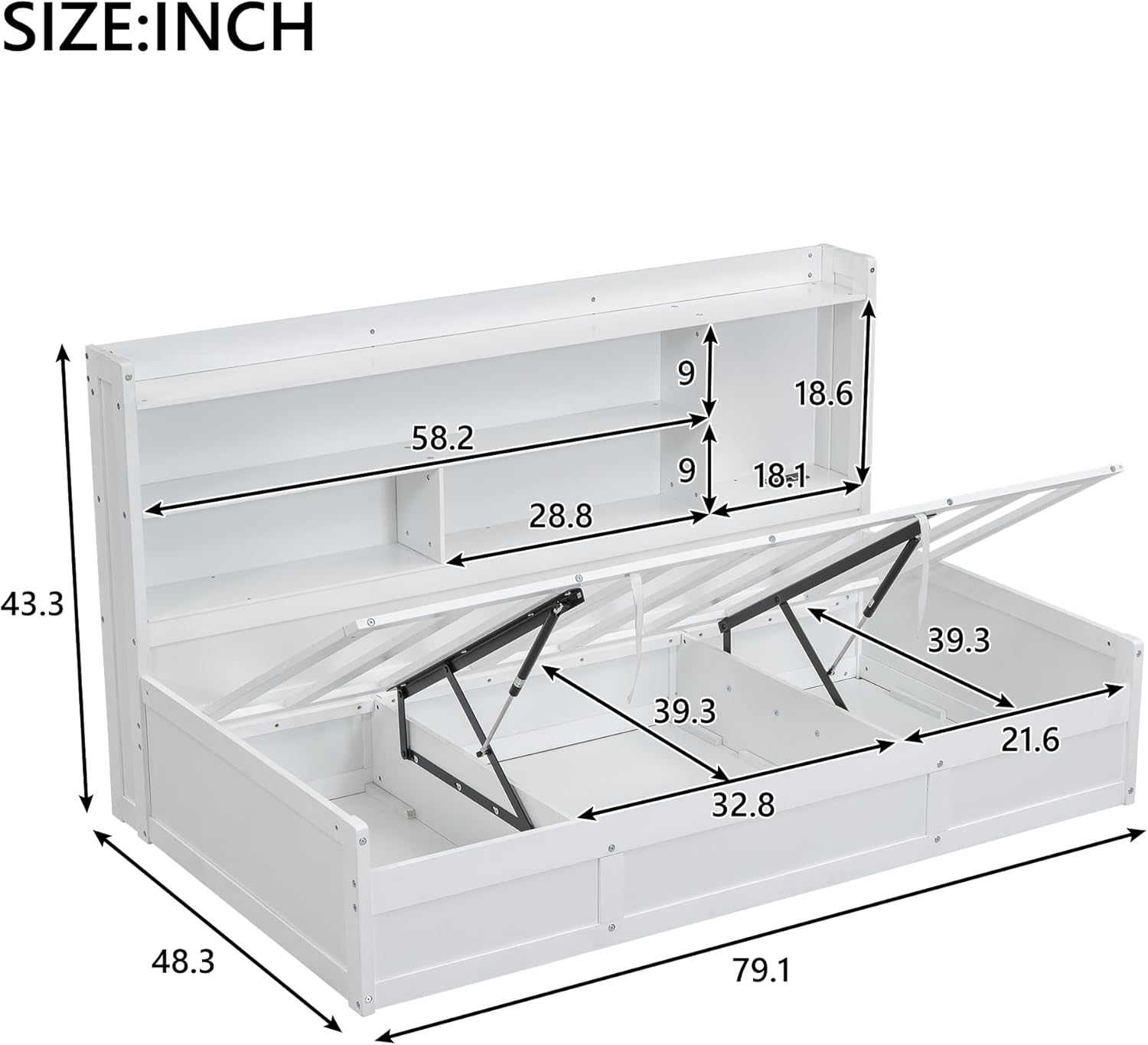 Twin Size Daybed with Storage Bookcases and USB Charging Station, White G546