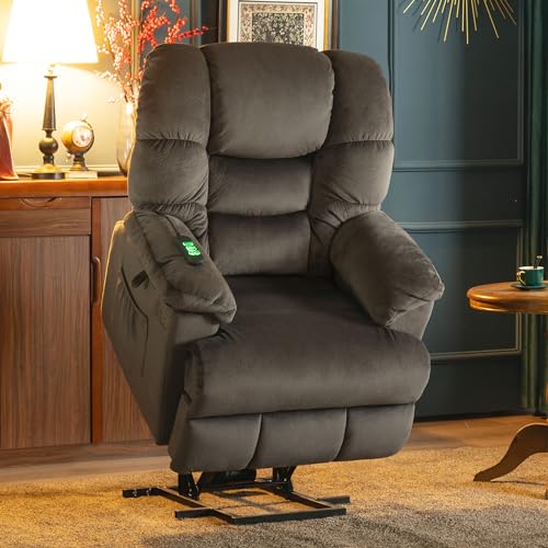 MCombo Triple Motor Power Lift Recliner Chair Sofa with Adjustable Headrest, Fabric, Brown T835565