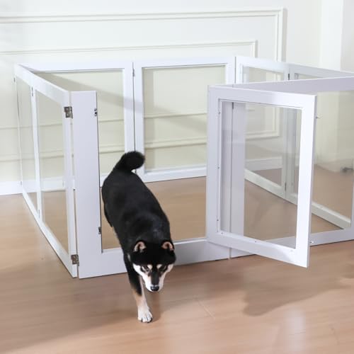Heavy Duty Clear Acrylic Dog Playpen with Metal Frame, 6 Panels with Door I91403