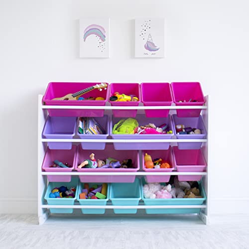 Humble Crew Supersized Toy Storage Organizer with 16 Removable Bins, Grey/White D772791