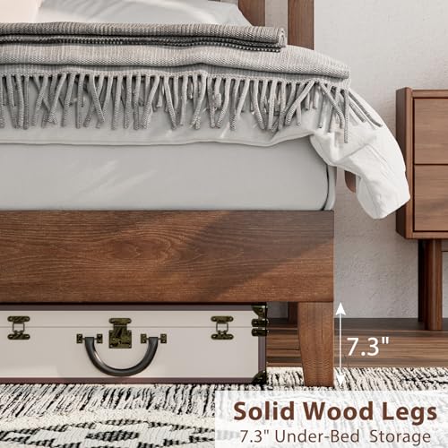 Solid Wood Bed Frame with Headboard, Walnut W144