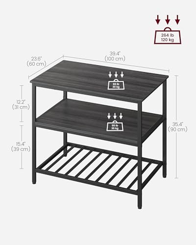 VASAGLE Kitchen Island with 3 Shelves, 47.2 Inches, Rustic Brown and Black W99569