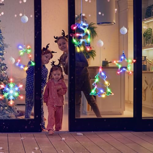 5Pack Christmas Window Lights Snowflake LED with Timer Battery Powered U214