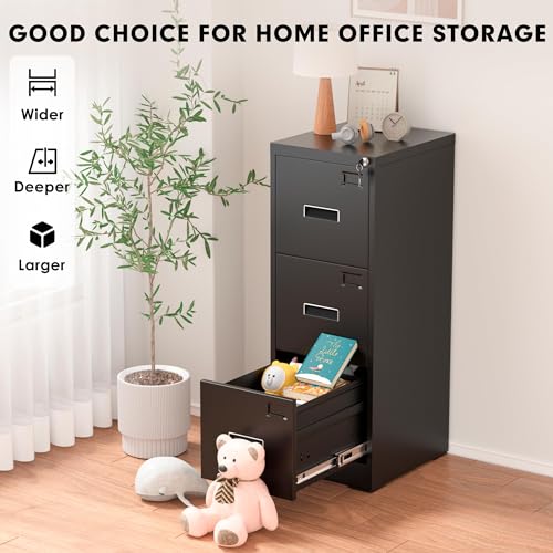 Greenvelly Lateral File Cabinet 2 Drawer, Black, Locking Metal with Hanging Bars A2725