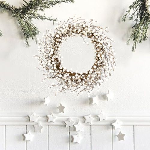JINGHONG 20 Inch Artificial Winter Wreath with White Berry for Front Door Indoor Outdoor S7665