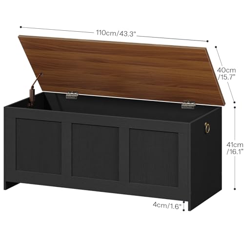 HOOBRO Storage Bench, 39.3" Retro Wooden Chest with Lift Top, White and Walnut C2921
