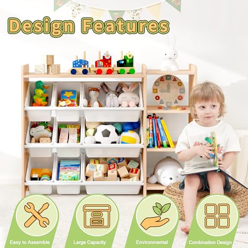 MallBest 4-Tier Kids' Toy Storage Organizer Shelf with 9 Plastic Bins F1027