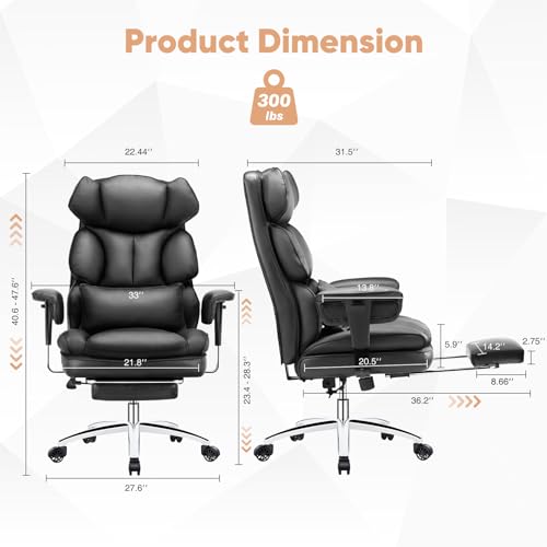 Sweetcrispy Executive Office Desk Chair Ergonomic High Back with Footrest, Black G1555