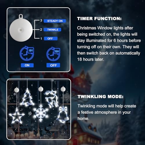 5Pack Christmas Window Lights Snowflake LED with Timer Battery Powered U214