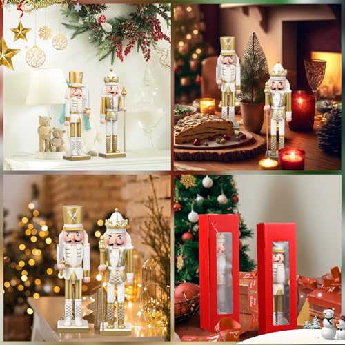 Huwena 2Pcs Christmas Nutcracker Soldier Wooden Figure Decor 12'' Z474