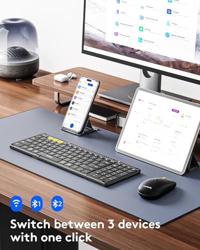 Samsers Foldable Bluetooth Keyboard and Mouse Combo, 2.4G + BT5.0, USB-C Rechargeable, for Windows Android iOS Mac OS N54454