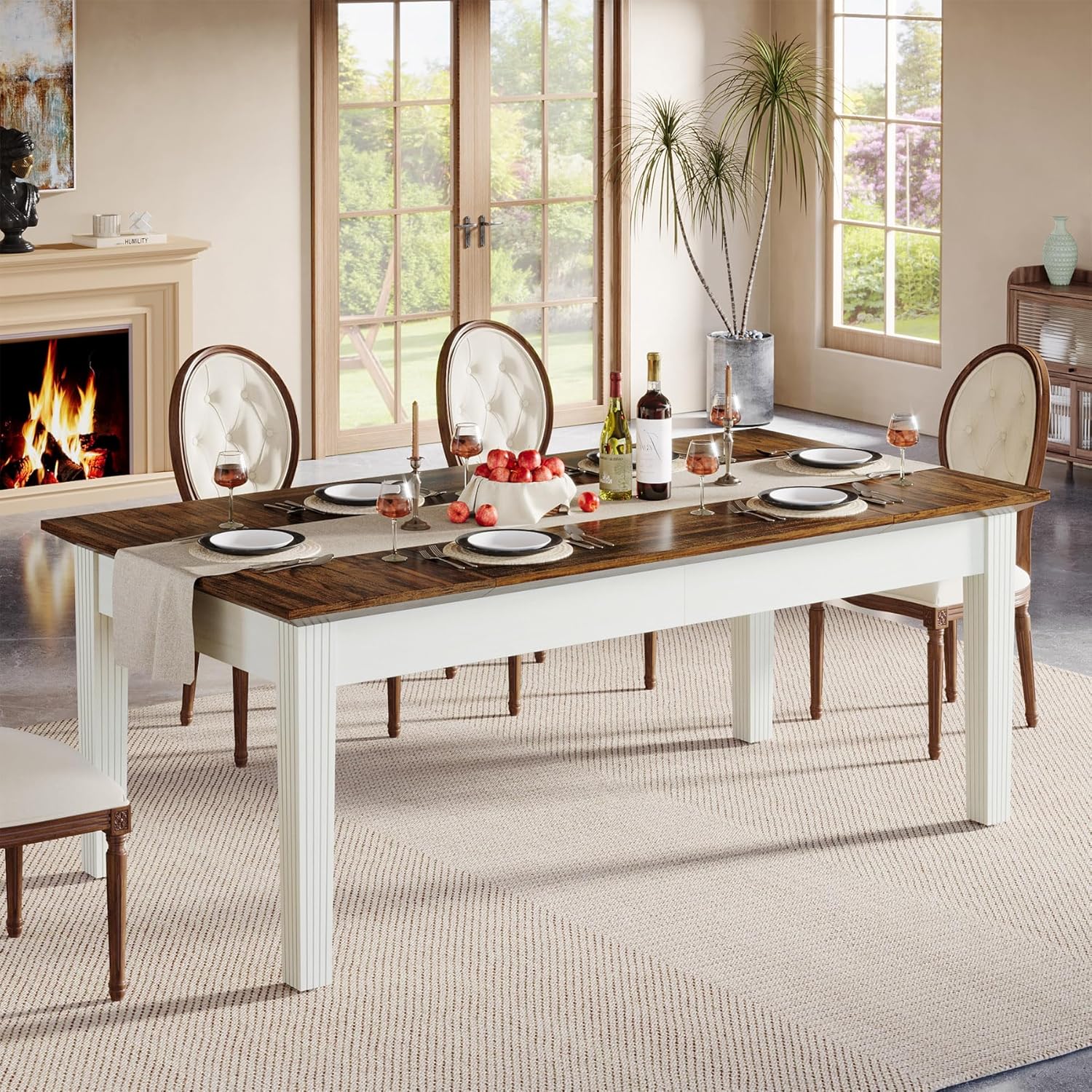 Tribesigns 62-Inch Computer Desk with Solid Wood Legs, Rustic Brown & White B24585