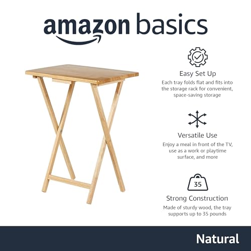 Amazon Basics Portable TV Dinner 4-Pack Folding Tray Table with Storage Rack, Black M404