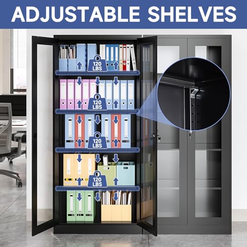 Metal Storage Cabinet with Doors and Shelves, 71" Locking Steel, White L799