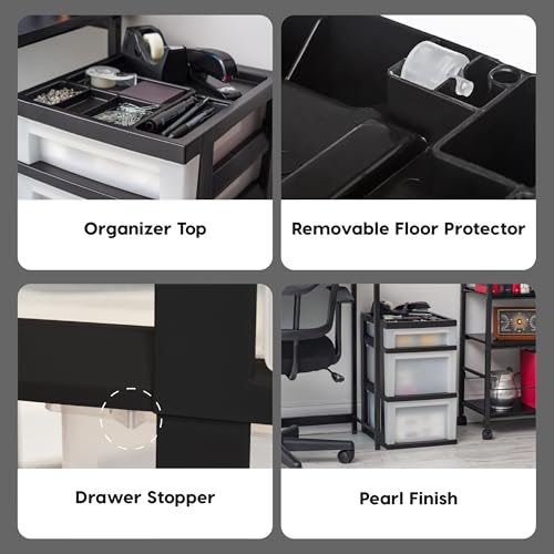 IRIS USA 4-Drawer Plastic Rolling Storage Cart with Wheels, Black/Pearl E270856