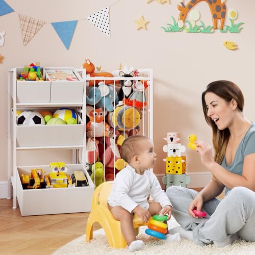 BBLIKE Stuffed Animal Storage Organizer with 4 Removable Bins, Pink D671279
