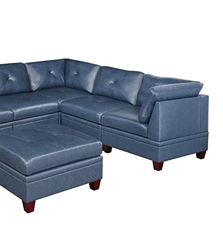 Contemporary Ink Blue Genuine Leather 6-Piece Sectional Sofa Set Q461