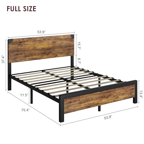 GAOMON Full Bed Frame with Wood Headboard, Metal Frame, Under Bed Storage, Rustic Brown Z50658