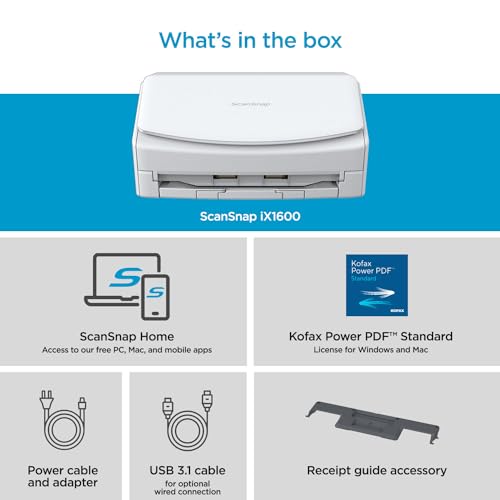 ScanSnap iX2500 Wireless and USB Document Scanner with Touchscreen, 100 Page ADF, White P500137
