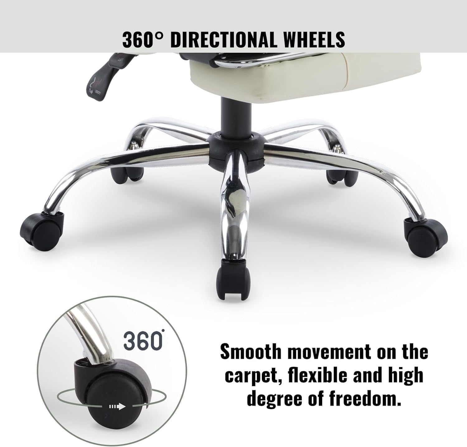 High-Back PU Leather Office Chair with Footrest, Cream White X25018