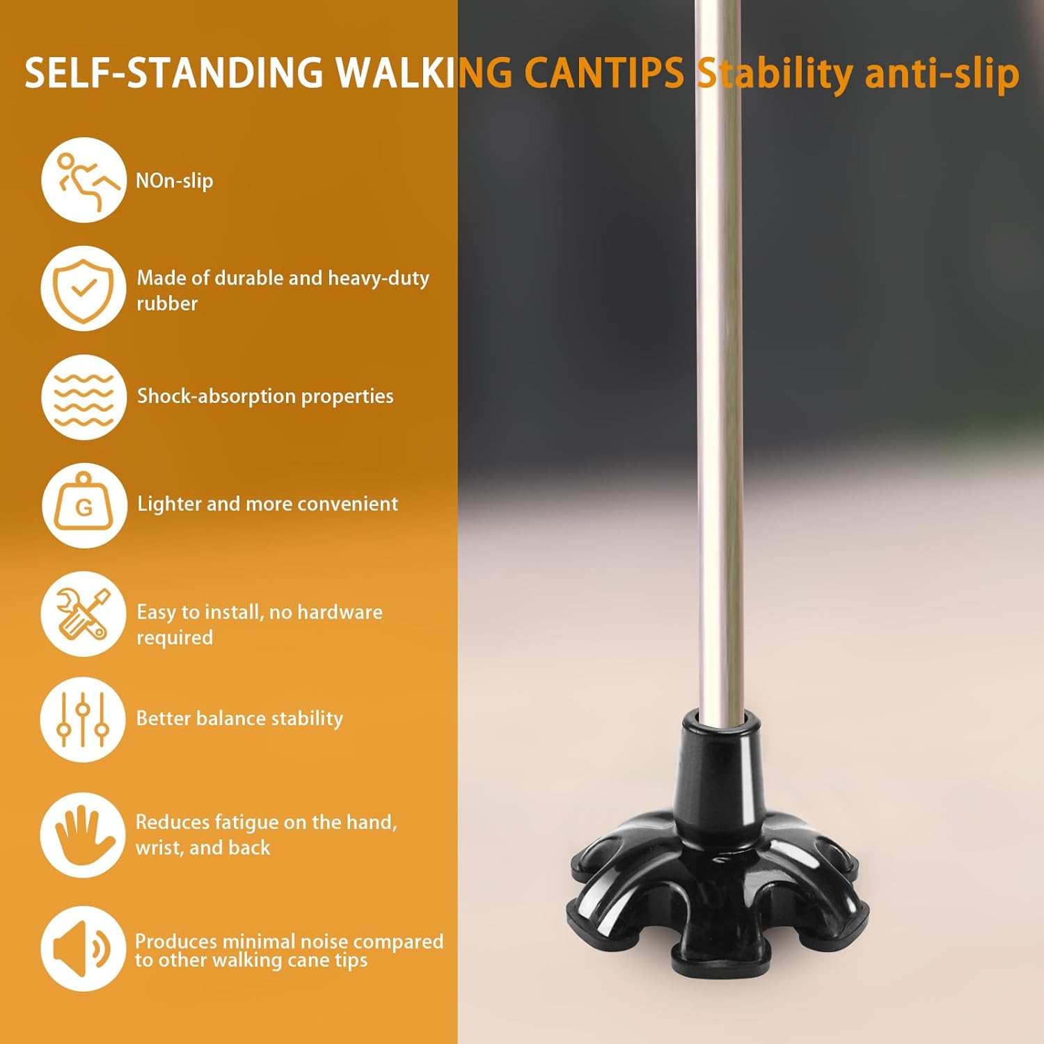 Z&Q LABOR 3/4'' Self Standing Rubber Cane Tip Quad Walking Cane Tips with 6 Support Feet D881494