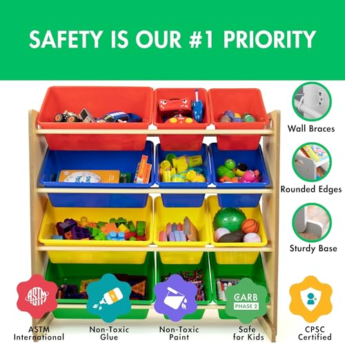 Humble Crew Kids Toy Storage Organizer with 12 Plastic Bins, Grey/White O74556
