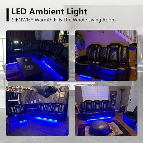 Power Black Leather Recliner Sofa Set with LED Light V6683