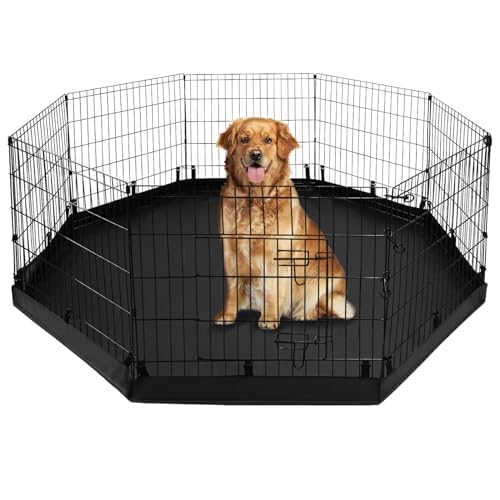 PJYuCien Dog Playpen - Metal Foldable Exercise Pen with Bottom Pad for Small Medium Pets C352