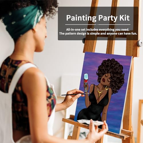 VOCHIC Paint and Sip Kit, Pre Drawn Canvas Painting Set for Adults Kids, 8 Acrylic Colors, 3 Brushes, 1 Palette (12x16) V41124