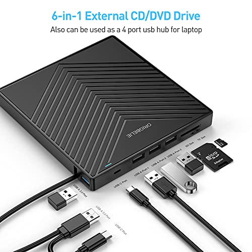External CD DVD Drive for Laptop, USB 3.0 Type-C, Slim Portable Burner T70166