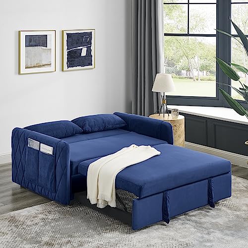Velvet Pull Out Sofa Bed with Reclining Backrest, Black M434