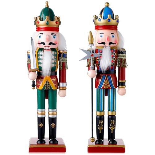 Huwena 2Pcs Christmas Nutcracker Soldier Wooden Figure Decor 12'' Z474
