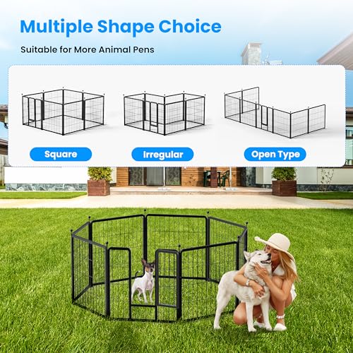 HealSmart Dog Playpen Indoor 32" Height 8 Panels for Small/Medium Dogs, Black J454