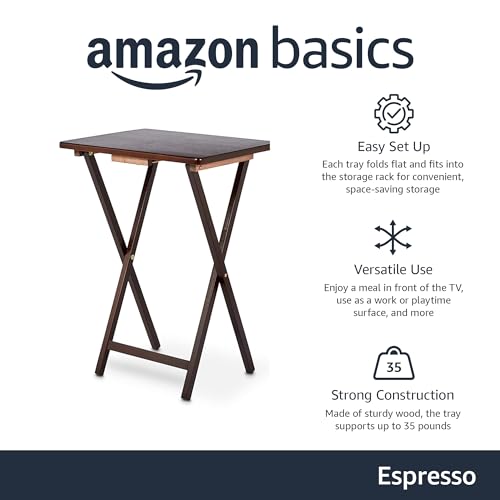 Amazon Basics Portable TV Dinner 4-Pack Folding Tray Table with Storage Rack, Black M404