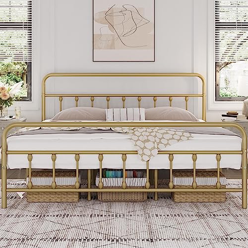Yaheetech Classic Metal Platform Bed Frame with Victorian Headboard, Full Size Black T81083