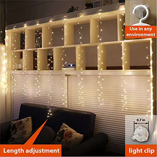 ZSJWL 2 Pack Curtain Lights, 300 LED Warm White with Remote, 9.8 × 9.8 Ft for Bedroom Window G2485