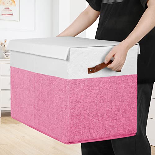 Large Toy Storage Box with Lid and Dividers for Kids, Beige and White X95078