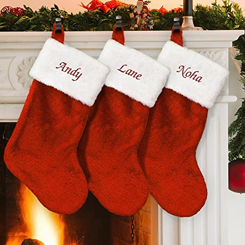 Embroidered Red Plush Personalized Christmas Stocking for Mantle E803