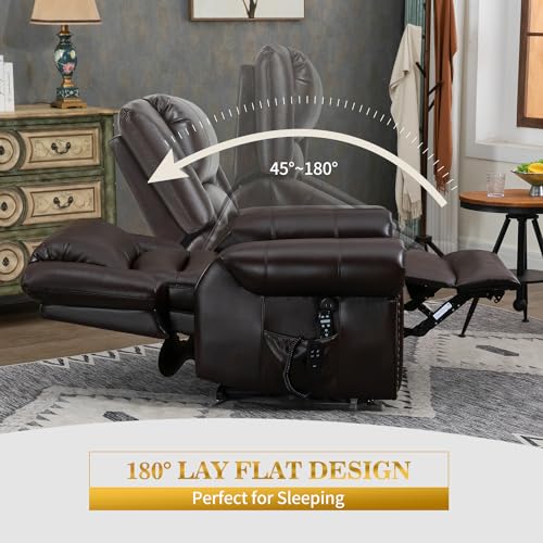 Dual Motor Power Lift Recliner Chair with Massage and Heat, Faux Leather, Brown V8458